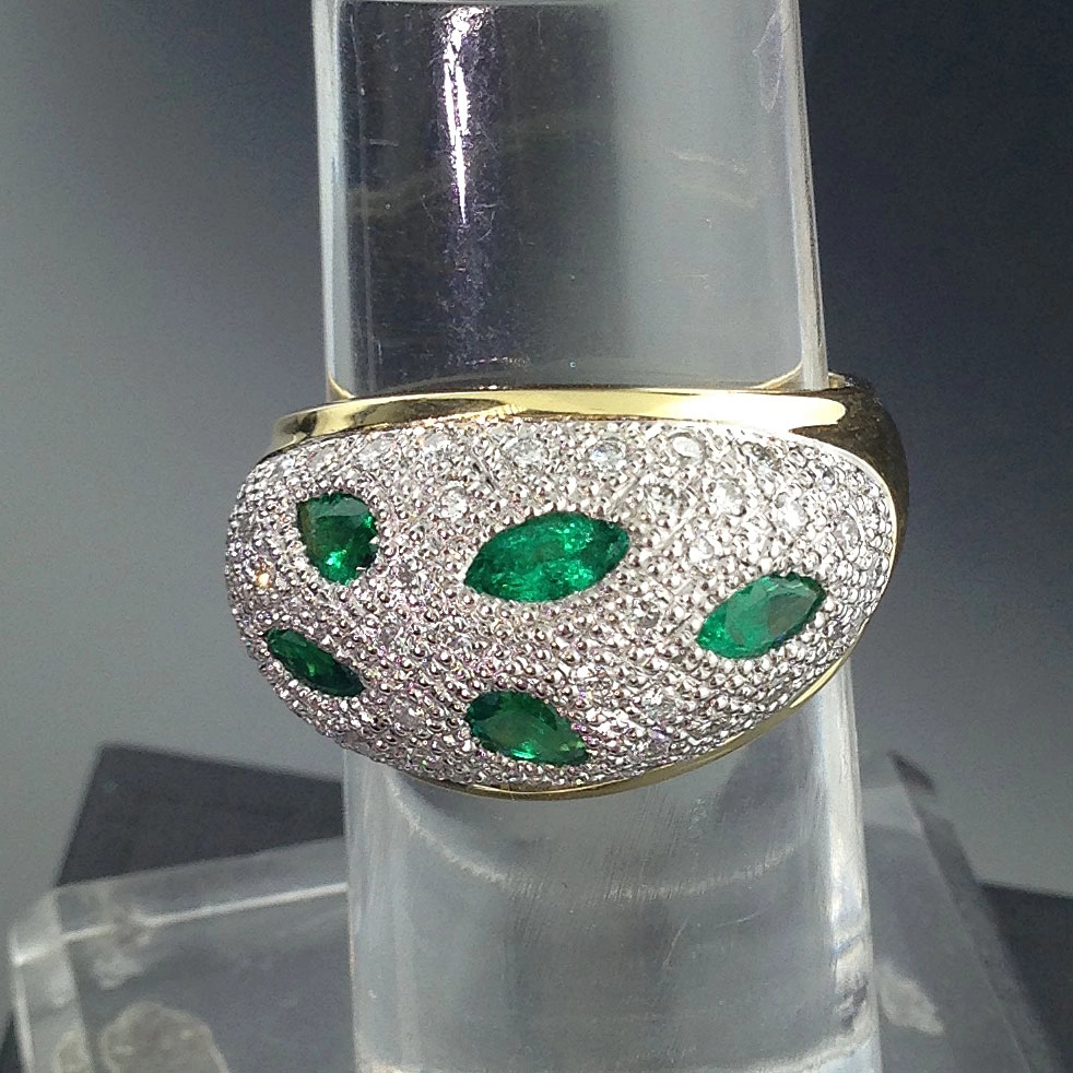 Emerald Brilliant Ring 750 Yellowgold 900 Platinum Tiger Eye poisongreen