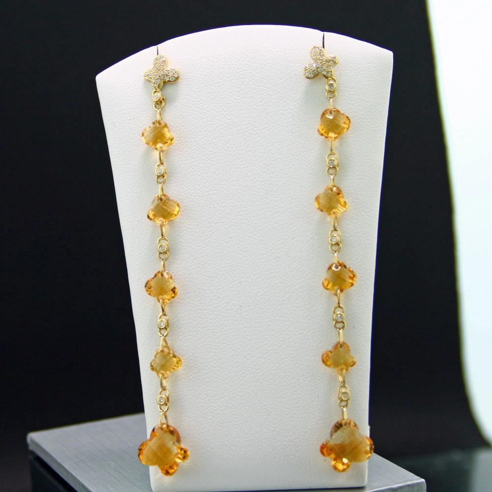 Citrin-Brillant-Ohrhänger, 750/-GG/-18 kt