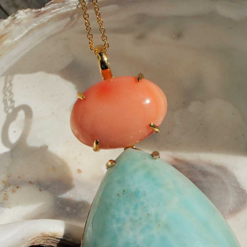 XL Larimar Coral Pendant 105 ct 9 ct in 585 Yellow Gold...has the Potential to become a favorite Piece