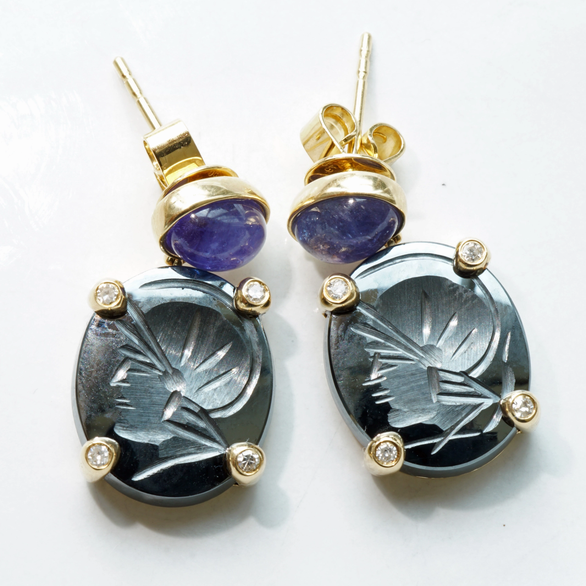 Tansanite Diamond Earrings...be my Warrior...18kt Yellowgold