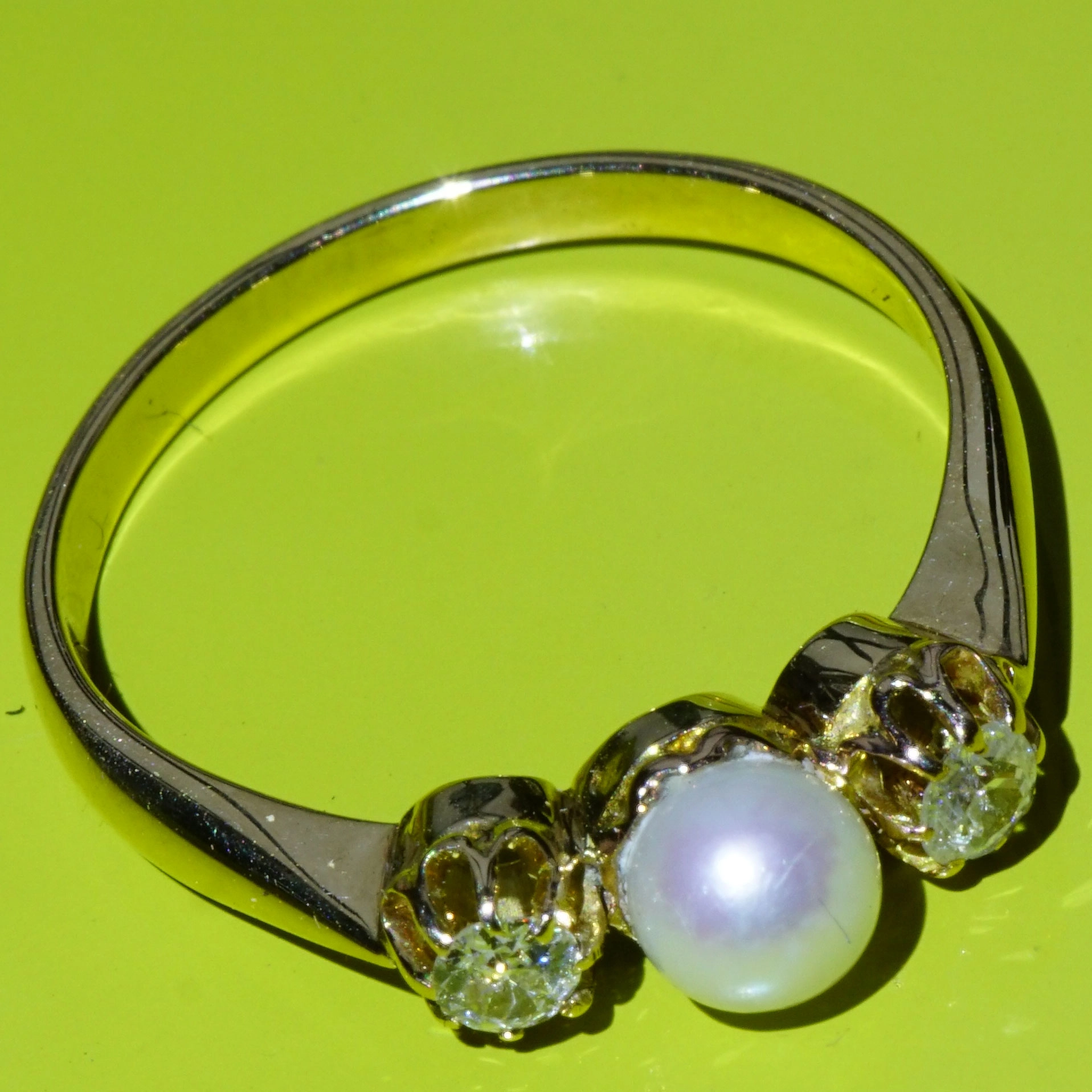Oldcut Diamond Pearl Ring 14 kt Gold...about 1910