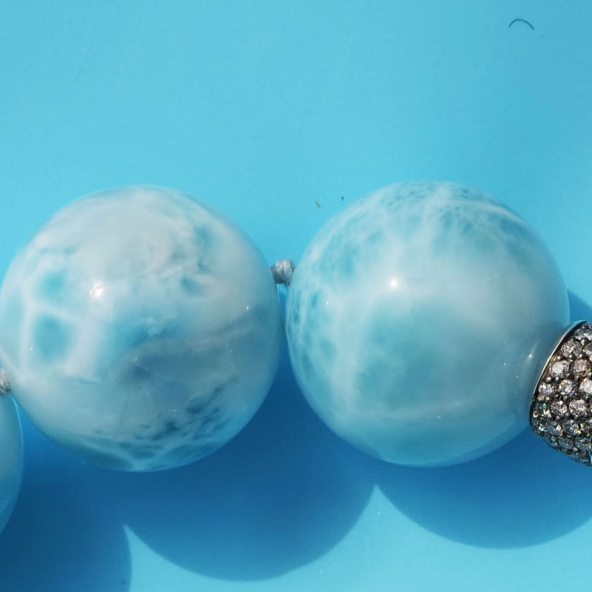 Larimar Ball Bracelet 18 kt Whitegold with grey Diamonds..cloudy Beauty..Highest Quality