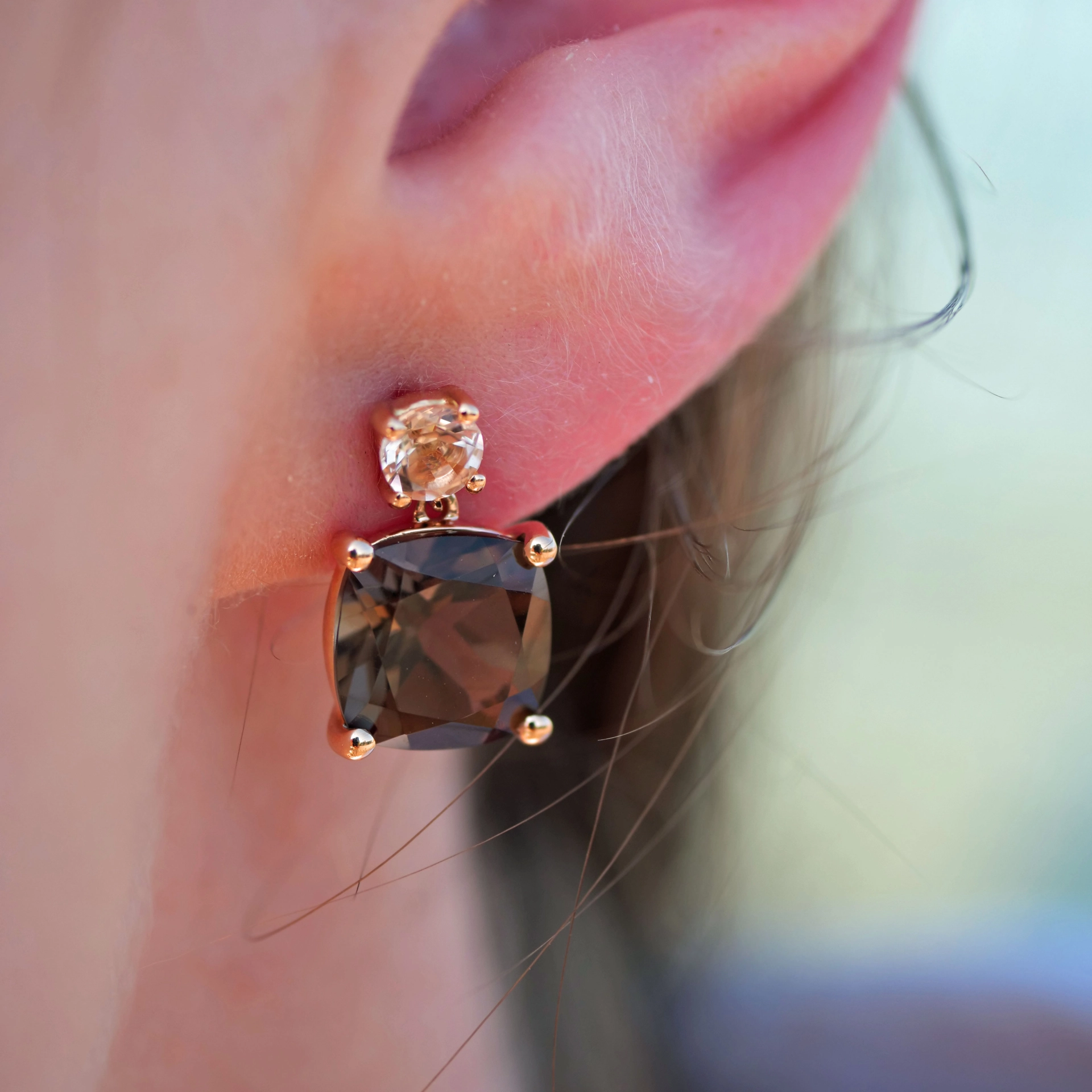 Brown Smokeyquartz and Morganite....ideal Kombination with Rosegold