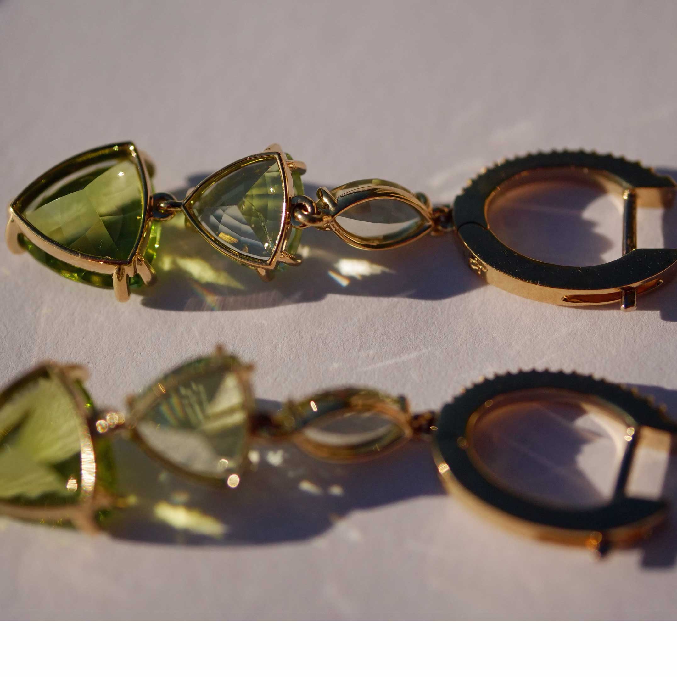 Chrysoberyl Tourmaline Peridot Brilliant Drop Earrings 750 Yellow Gold 10 ct AAA+... unbelievable, fragile play of colours
