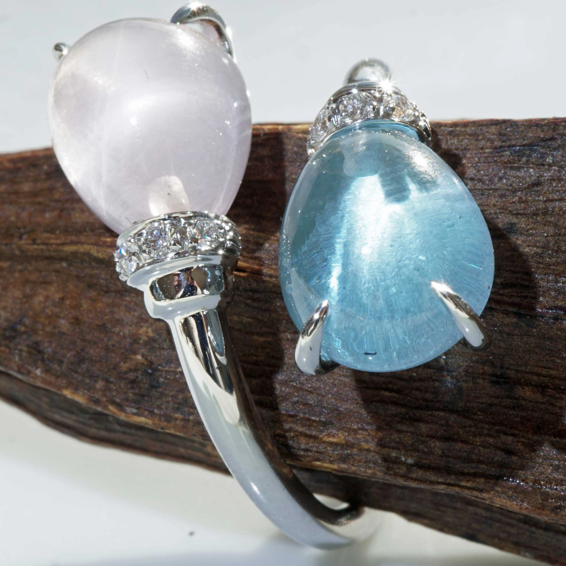 Drop Ring..soo sweet...with Blue Topaz and Rose Quartz..made in Italy
