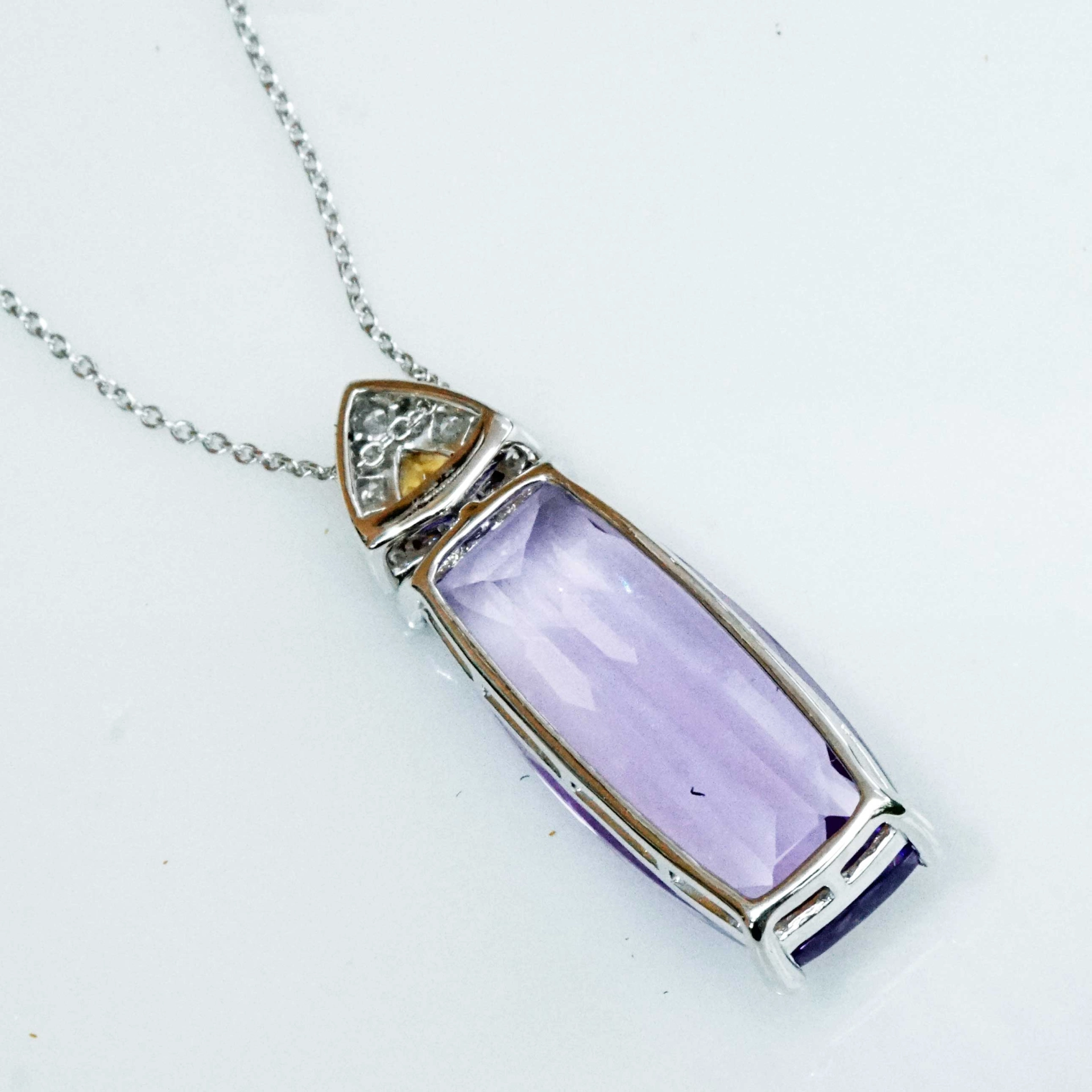 Amethyst Citrin Brilliant Pendant with Chain 18 kt White Gold...so graceful
