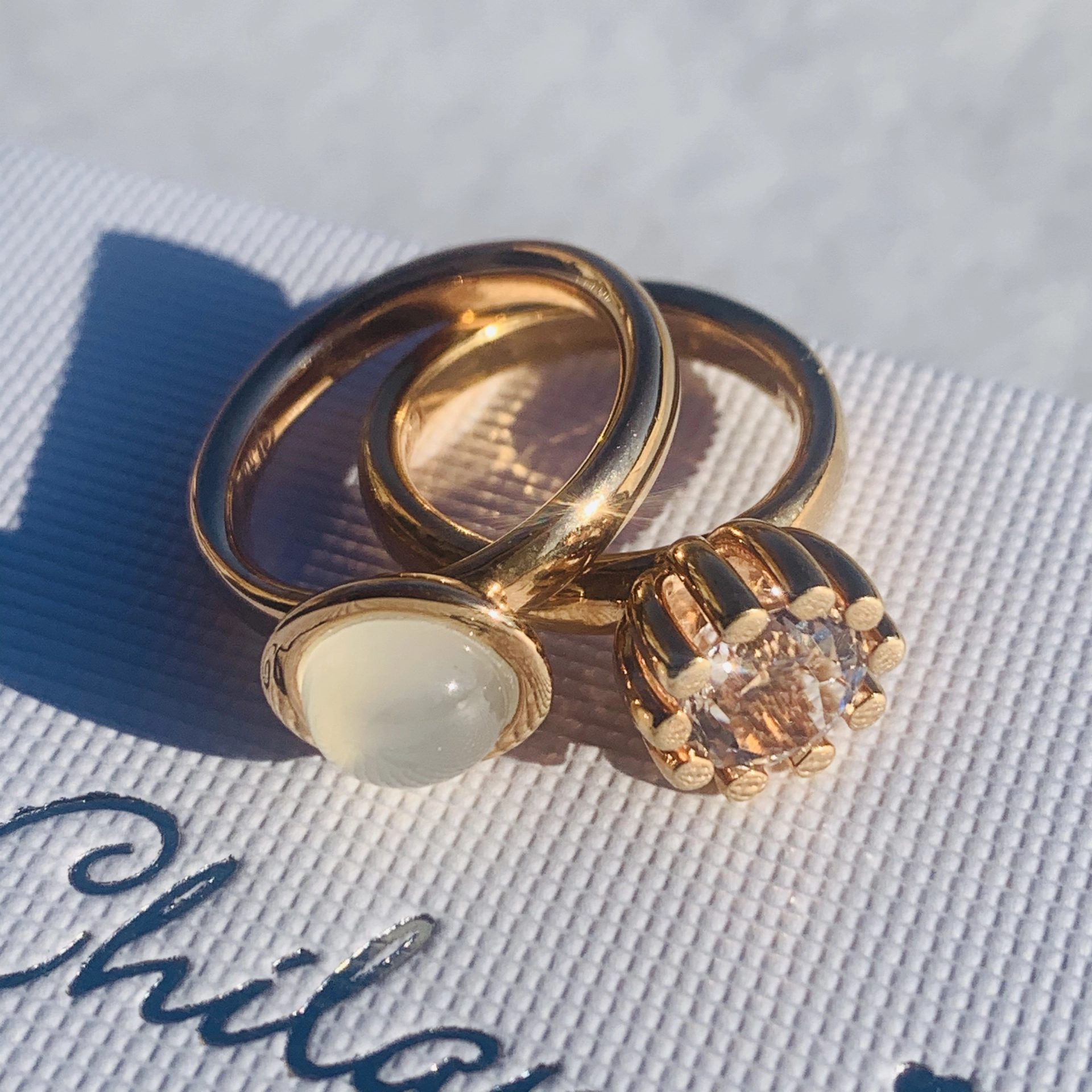 CHILANGO RING Grand Palais rock crystal 925 silver rose gold-plated new with original solid case