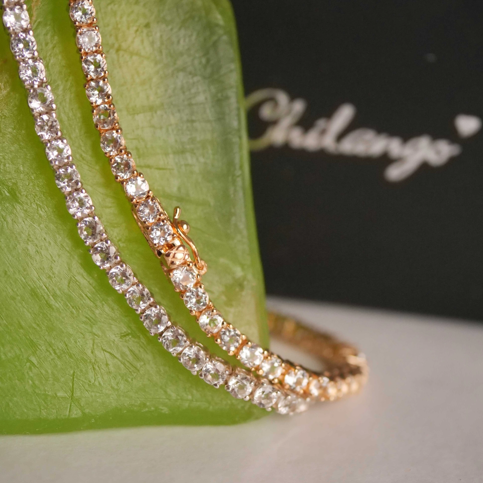 Chilango Tennis Bracelet 925 Silver 18 kt Gold Plated  19,5 cm lenght Rock Crystals