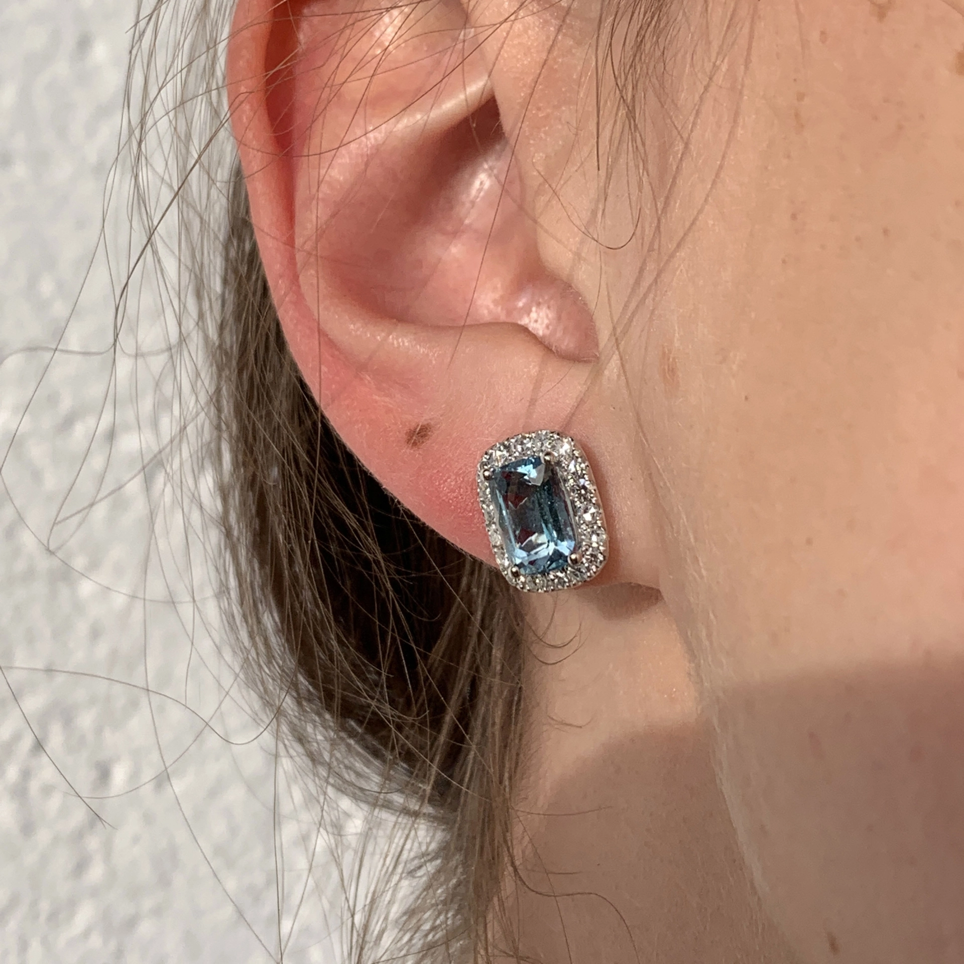 Aquamarin Diamant Ohrstecker AAA+ 12 x 10 mm Feines Weiss Lupenrein-VVS High Quality