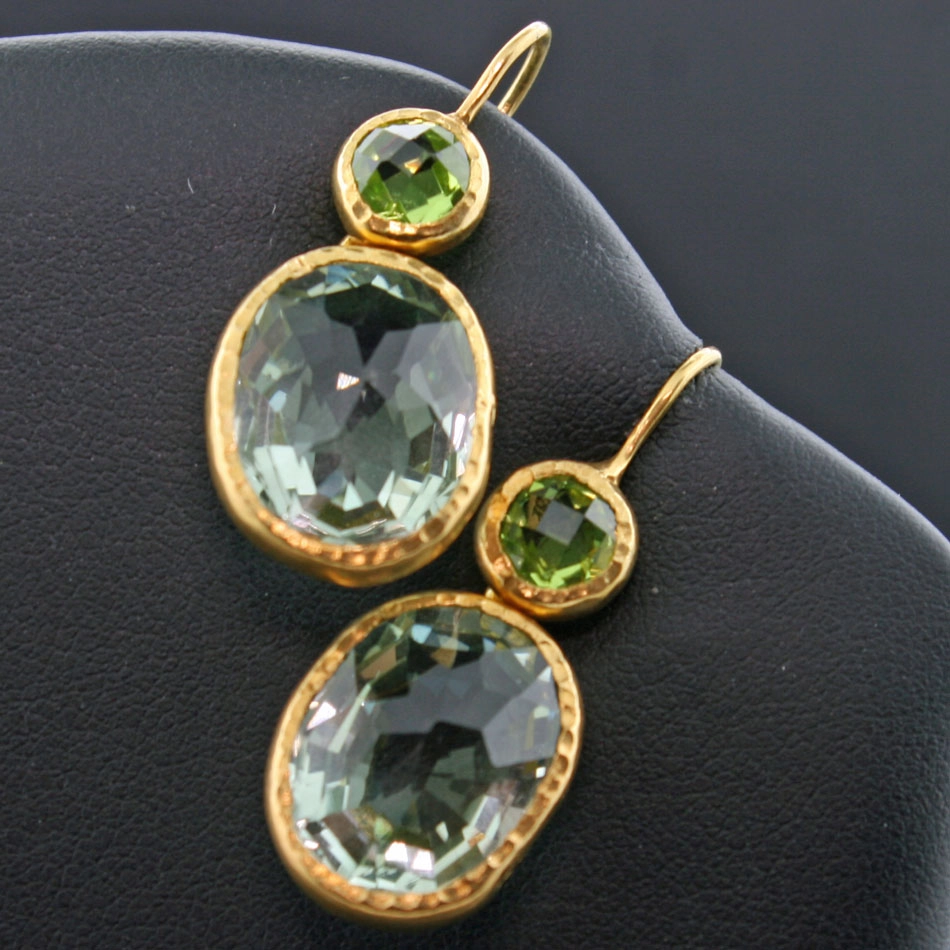 Peridot-grüner Amethyst-Ohrhänger-Silber/vergoldet