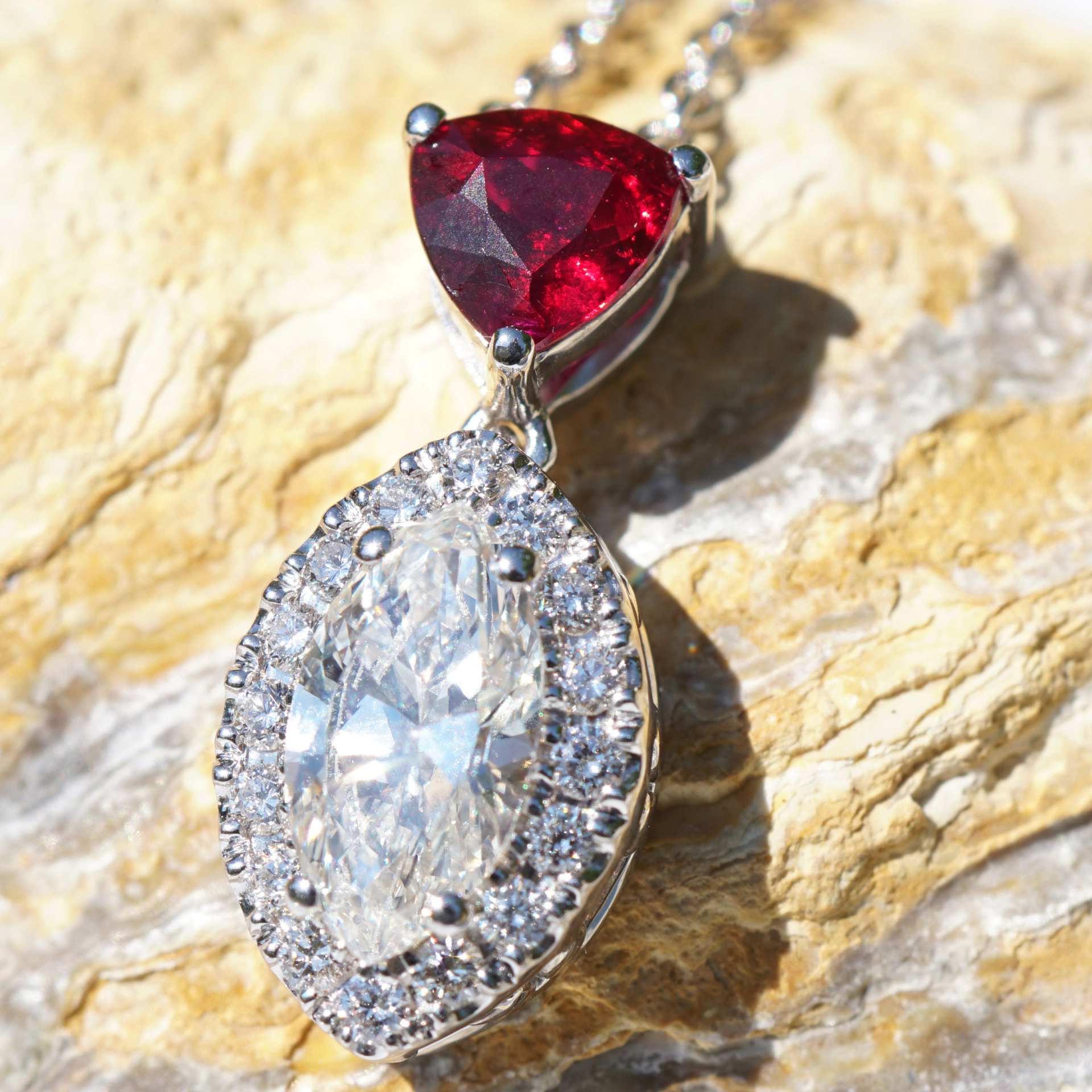 Ruby diamond pendant with chain RED RARE from Mosambique, 0.64 ct, pigeonblood, unique