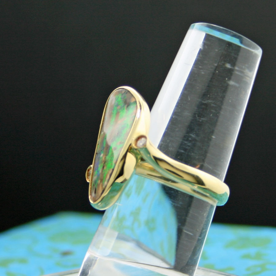 Boulderopal-Brillant-Ring, 750er-Gold