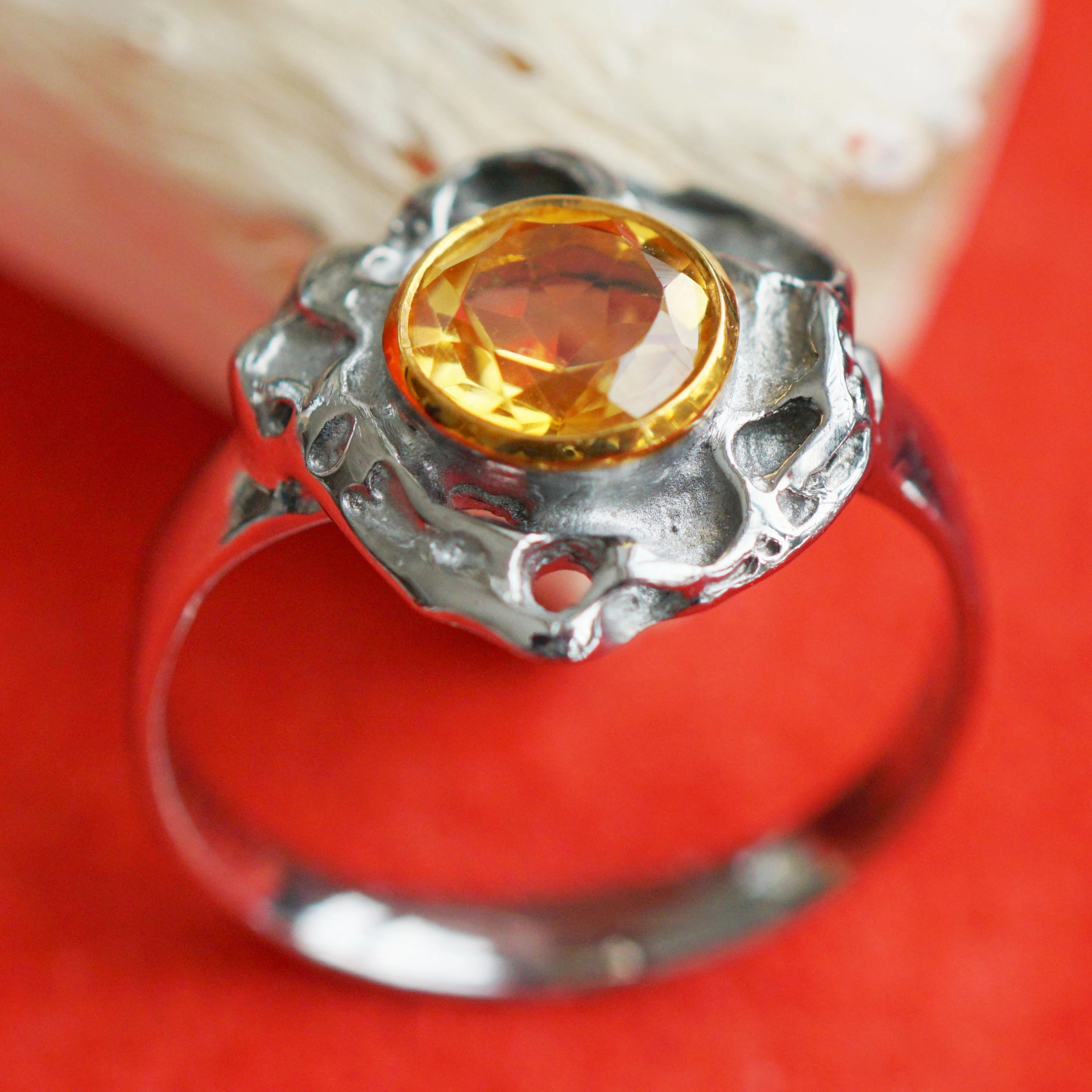 Set:Citrine Pendant and Ring, 925 Silver, Handmade
