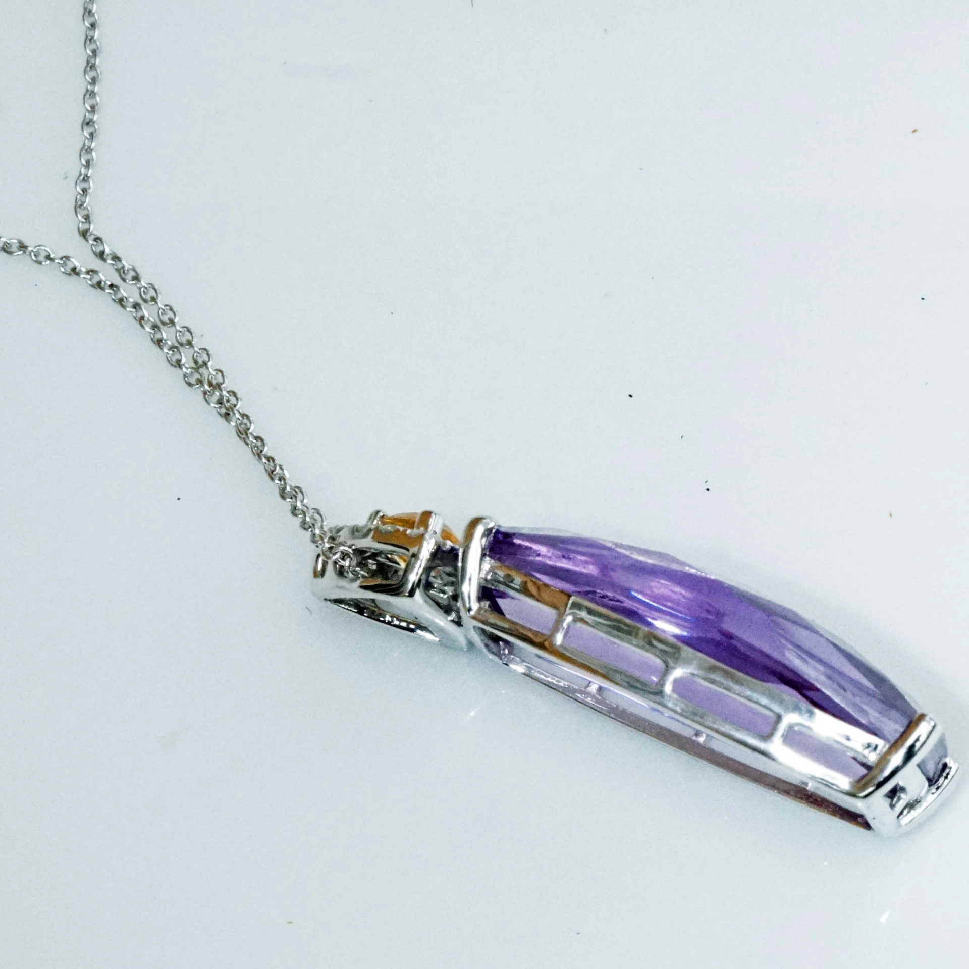 Amethyst Citrin Brilliant Pendant with Chain 18 kt White Gold...so graceful