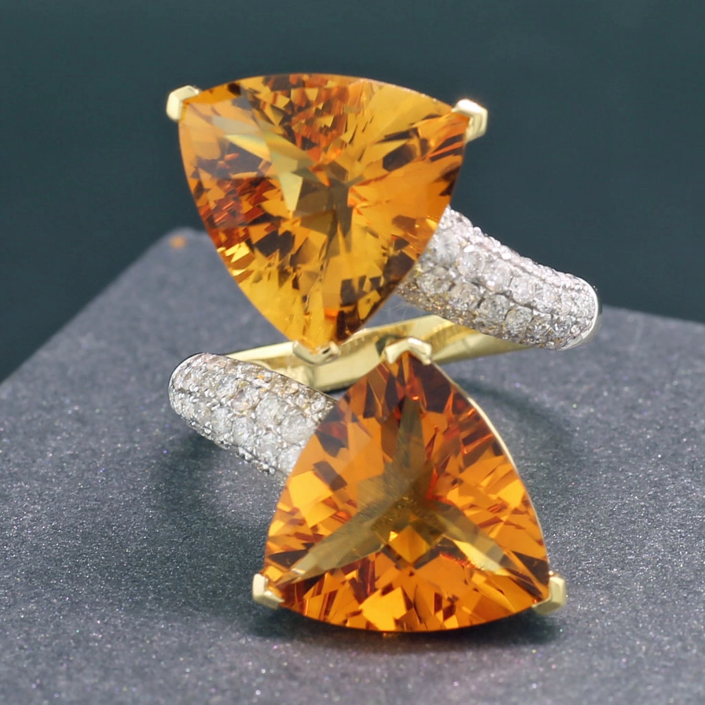 Citrine Trapezoids Brilliant Ring 18 Yellow Gold 11.6 ct