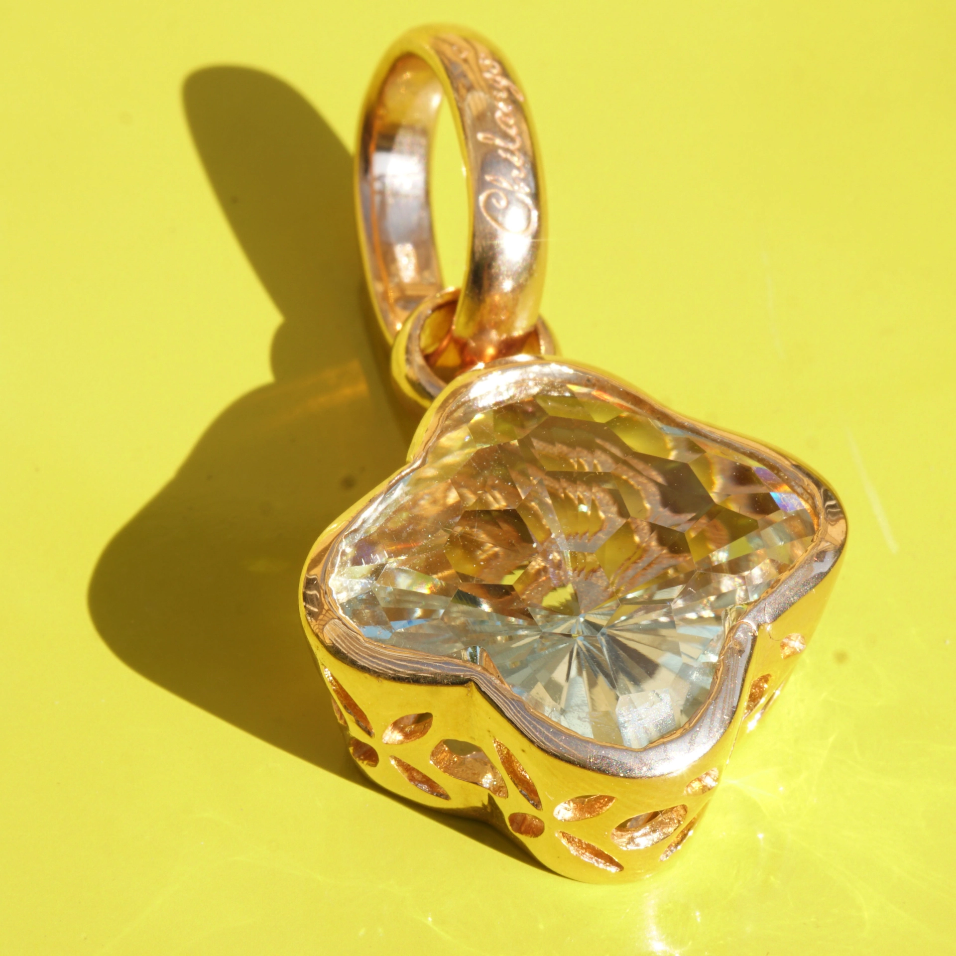 Chilango Anhänger Green Amethyst Flower Diamond Cut 925er Silber Rosegold Plated