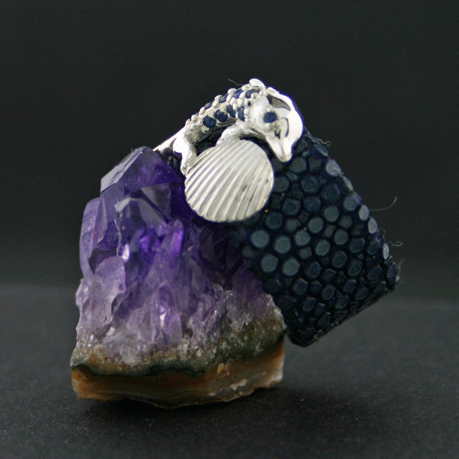Saphir-Rochenhaut-Ring, 925/-Silber