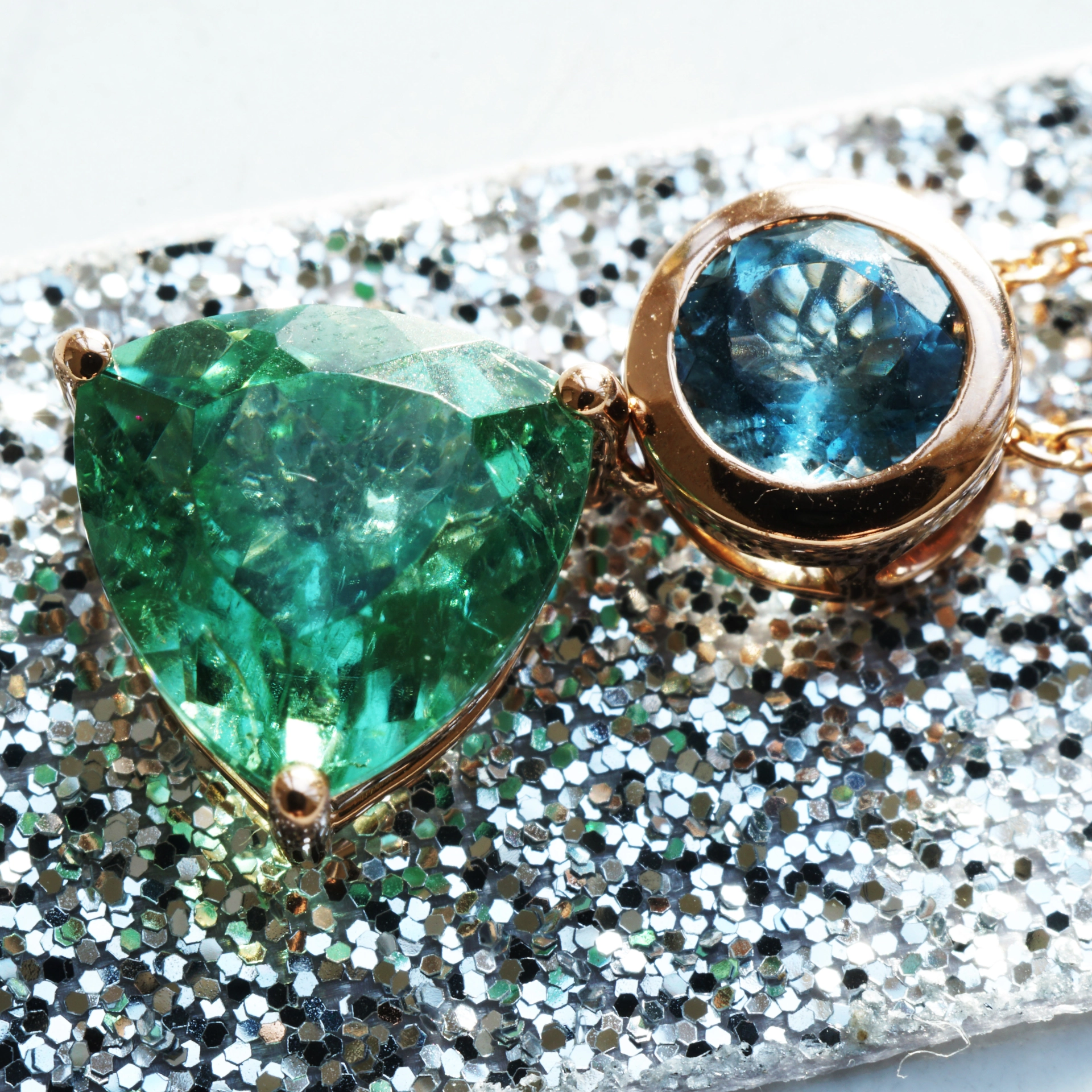 Turmalin Aquamarin Anhänger m. Kette 750er Rosegold 2.19 ct 0.36 ct AAA paraibafarben