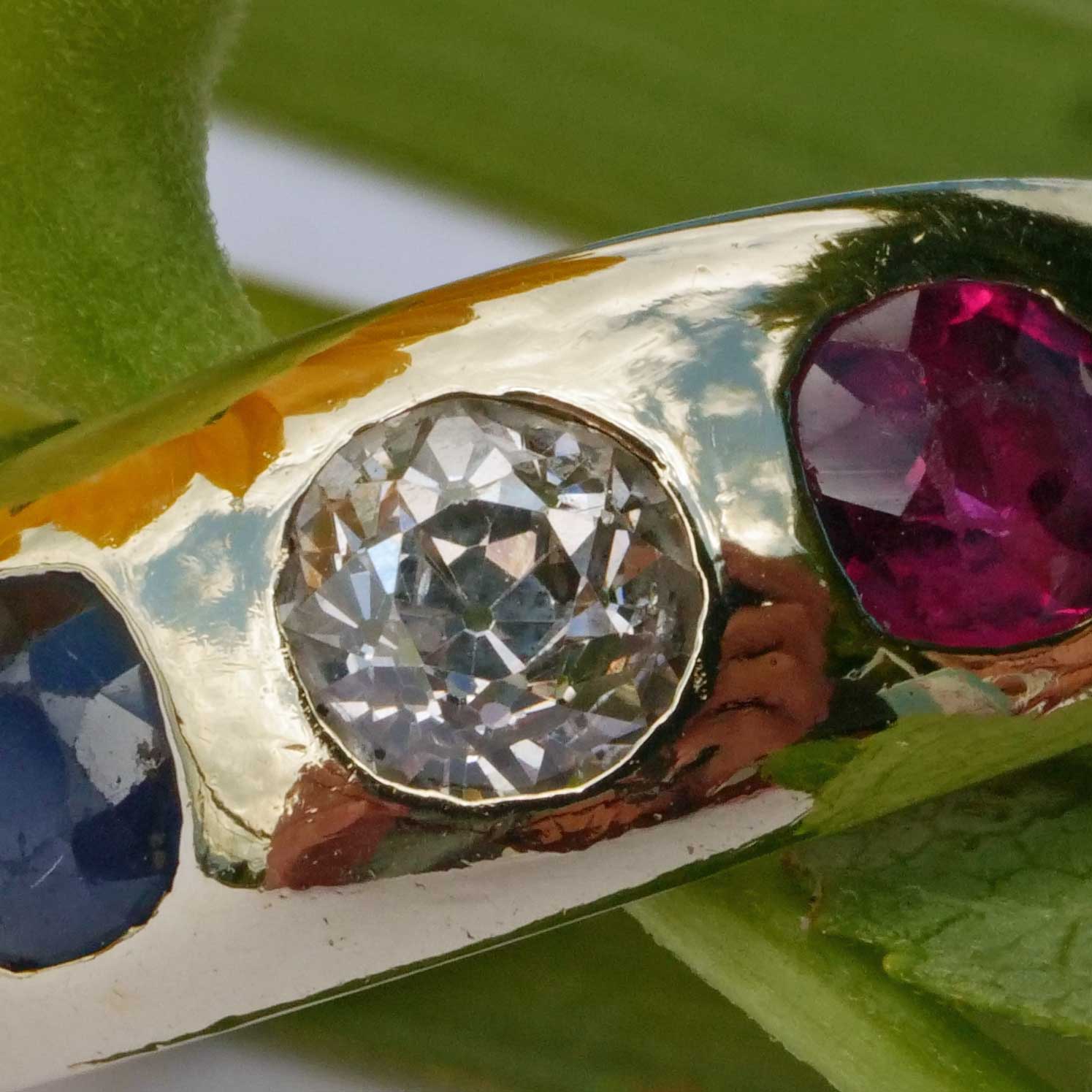 Sapphire Ruby Old Cut Brilliant Band Ring 585 Yellow Gold... beautiful gemstone qualities polished