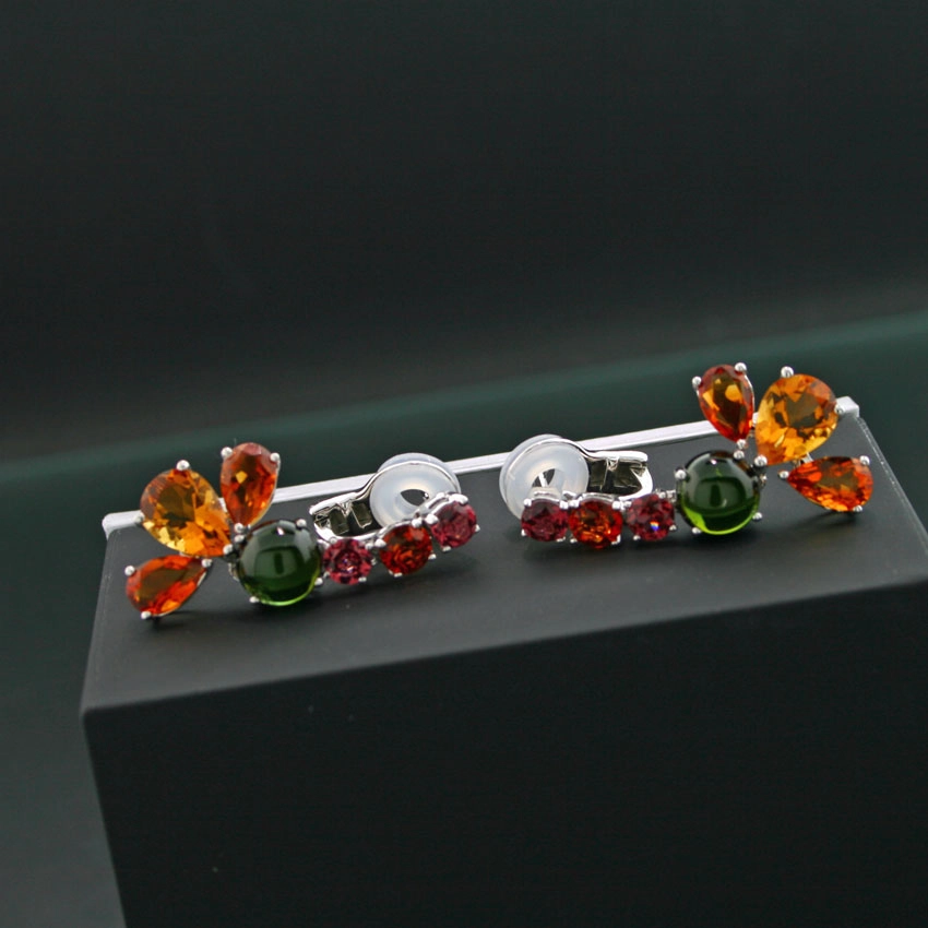 Turmalin-Rhodolith-Citrin-Rubelith-Ohrstecker/Clips, 750er-Gold, 18 kt Weißgold