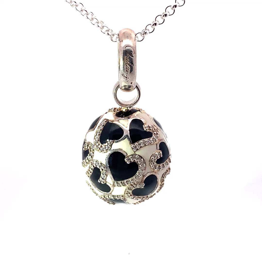 Chilango Pendant Faberge Style Heart Black / White 925 Silver Enamel