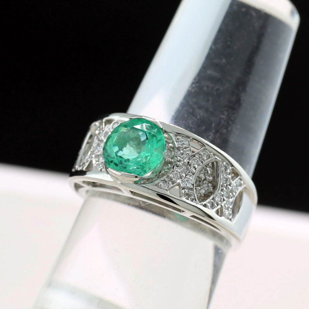 Smaragd Brillant Ring 900er Platin 1.16 ct 0.43 ct