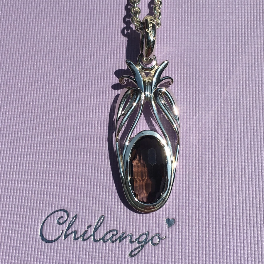 CHILANGO Anhänger RAINBOW DROP JUNIOR Rauchquarz 925er Silber 60x20 mm orig Etui
