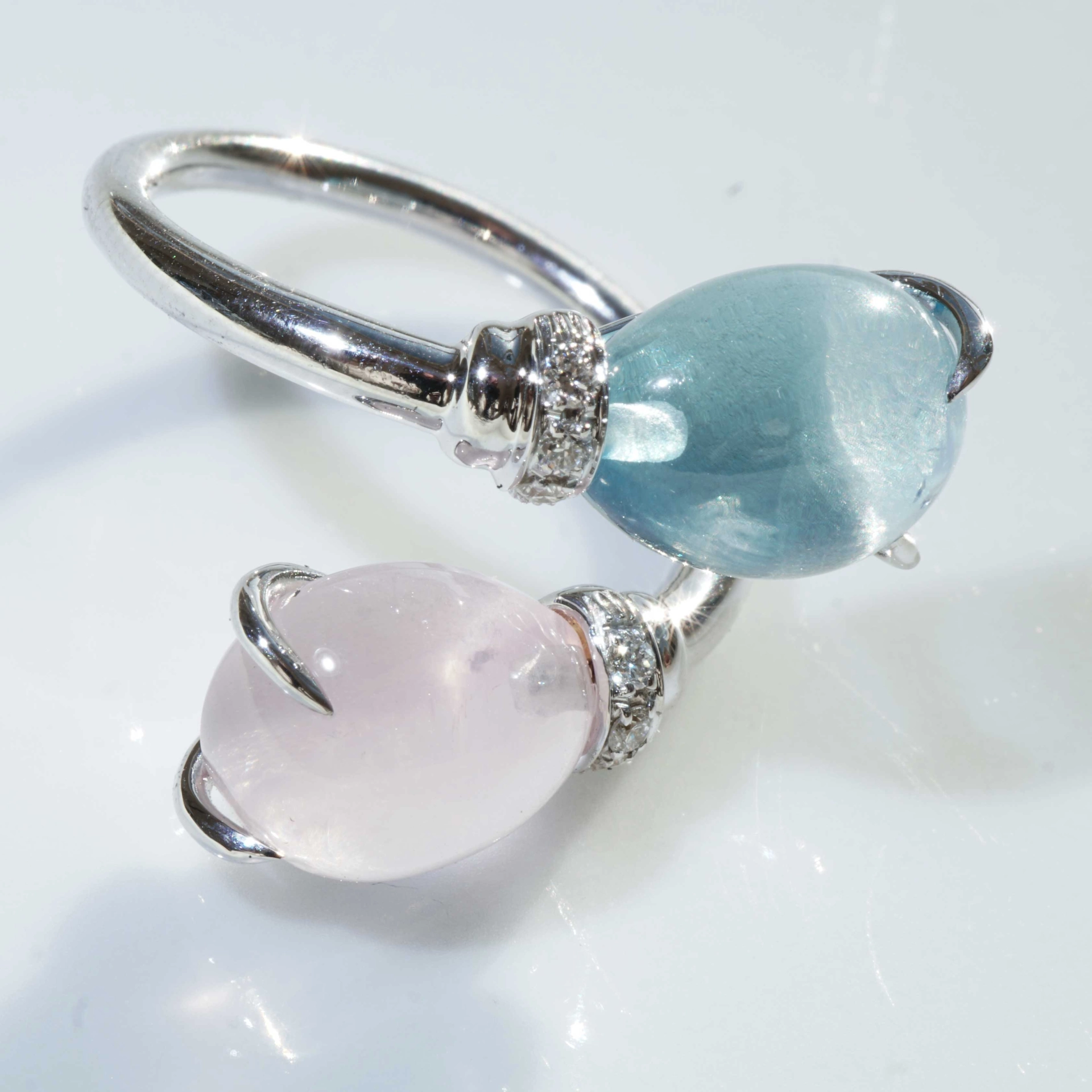 Drop Ring..soo sweet...with Blue Topaz and Rose Quartz..made in Italy