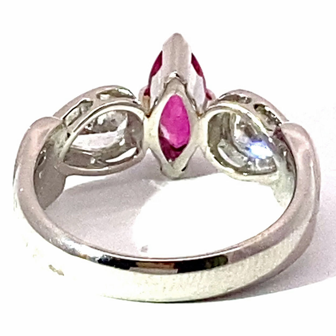 Ruby Brilliant Drop Ring in 900 Platinum AAA 0.96 ct 2x 0.465 ct W flawless