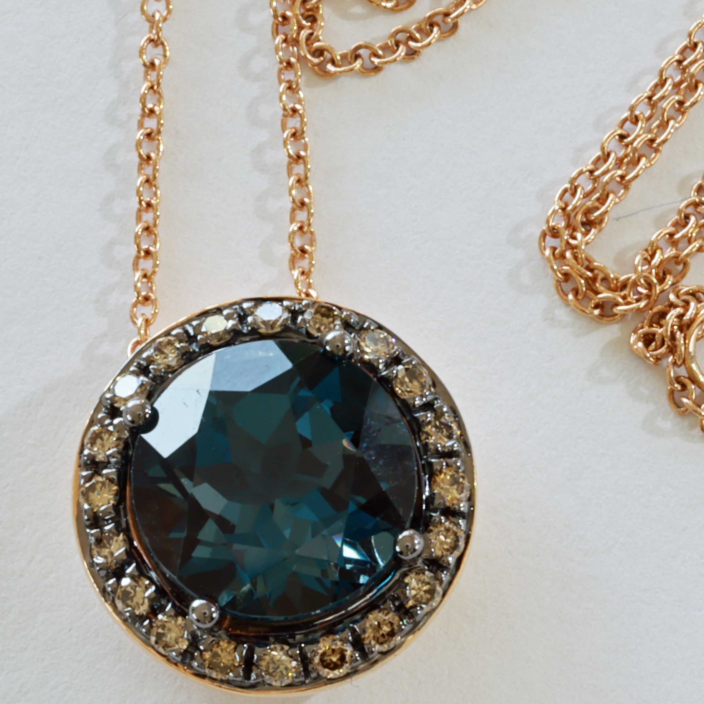 Blue and Grey....what a Cool Combination....Rosegold Pendant 18 kt Topaz and Diamonds