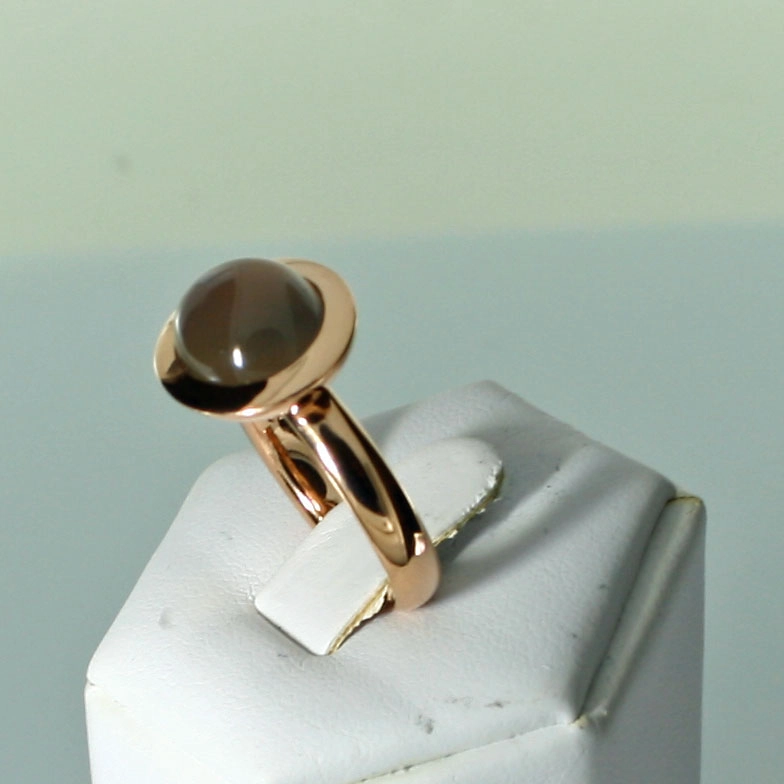 Chilango Ring Calzedony 925 Silver rose goldplated modern shape 17 mm Rw