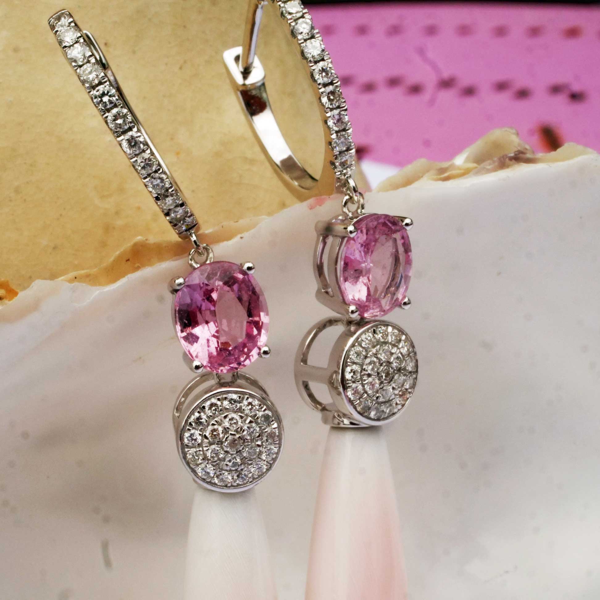 Spinel Brilliant Mother of Pearl Earrings 750 White Gold 0.47 ct TW VS Mine Tajikistan 2.15 ct Great Pink