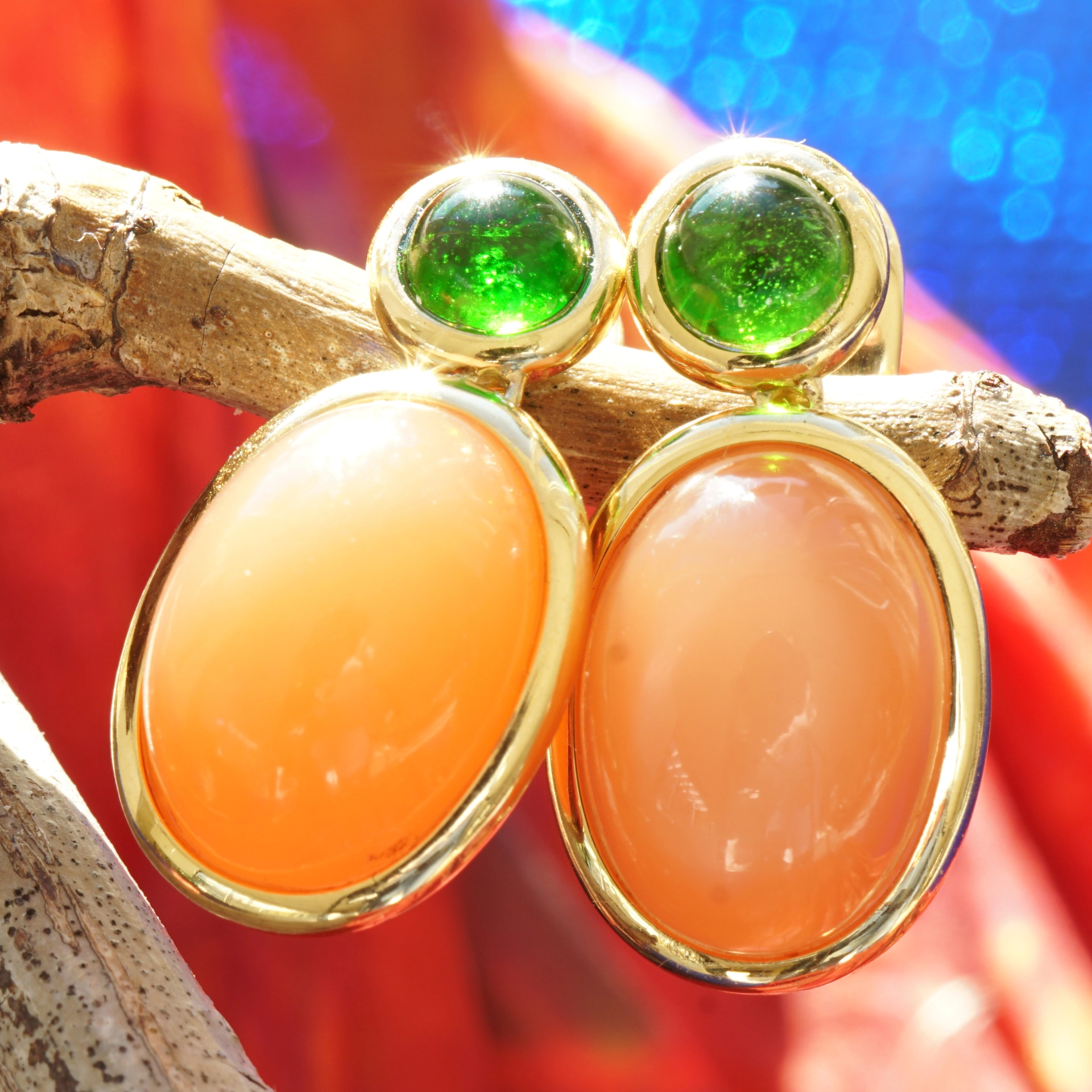 Moonstone Tourmaline Earrings 18 kt Yellowgold ....exquisite Gemstone