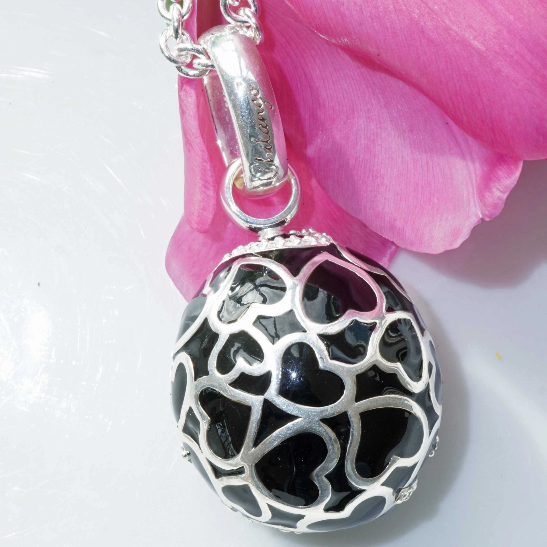 Chilango Pendant Faberge Style Heart Black 925 Silver Enamel