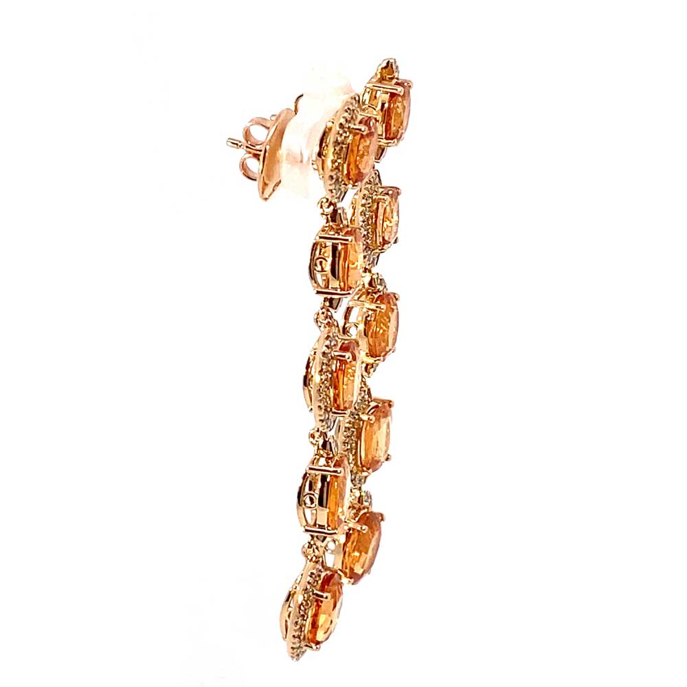 Rare Mandarin Garnet Brilliant Chandelier Dangle Earrings 750 Rose Gold 14.85 ct 0.76 ct Exceptional Color Orange