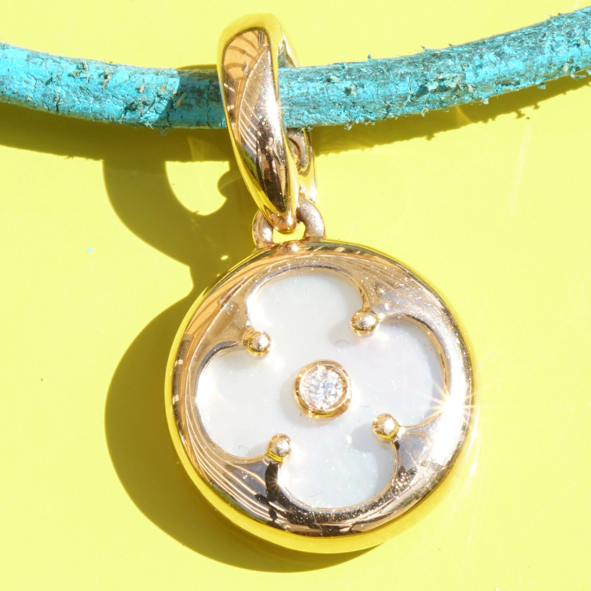 Cloverleaf Pendant with Brilliants 750 Rose Gold made in Italy