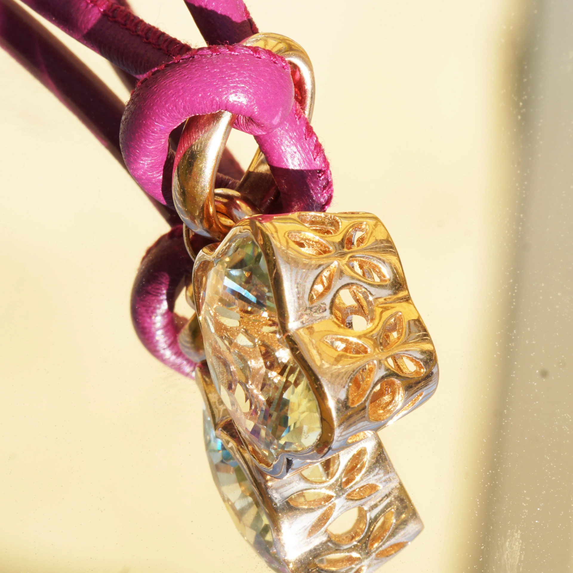 Chilango Anhänger Green Amethyst Flower Diamond Cut 925er Silber Rosegold Plated