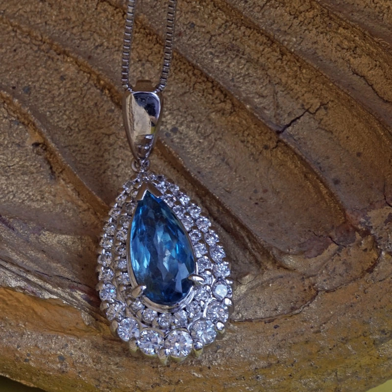 Aquamarin-Brillant-Anhänger-Kette-900er-Platin-1 ct-0.60 ct