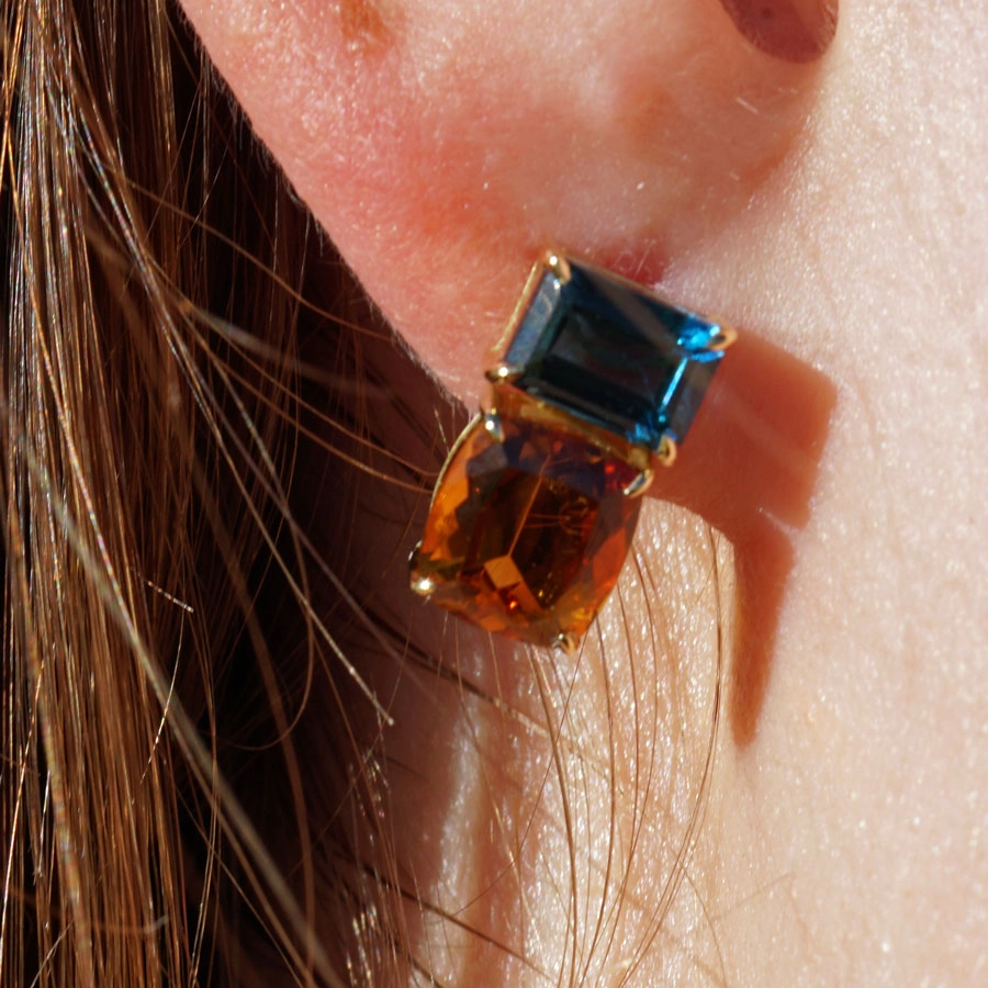 Citrine Topas Earsticks 18kt Yellowgold....metropolitan Style