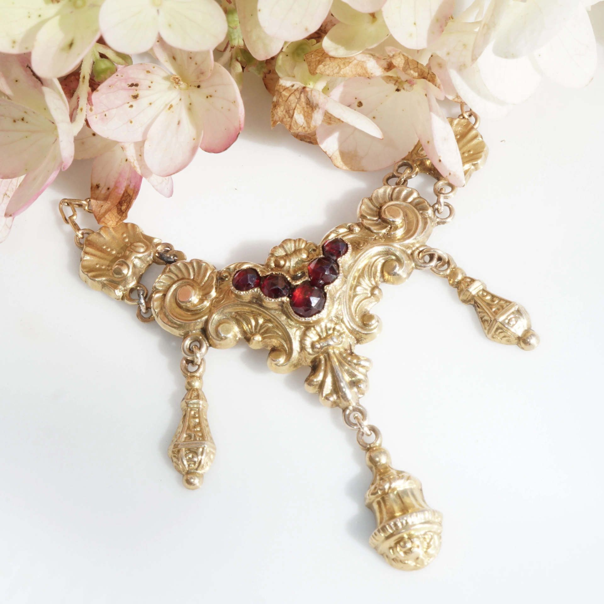 Biedermeier Necklace around 1840 rolled Gold on Silver with Chain in 585 Yellow Gold Karfunkelmania