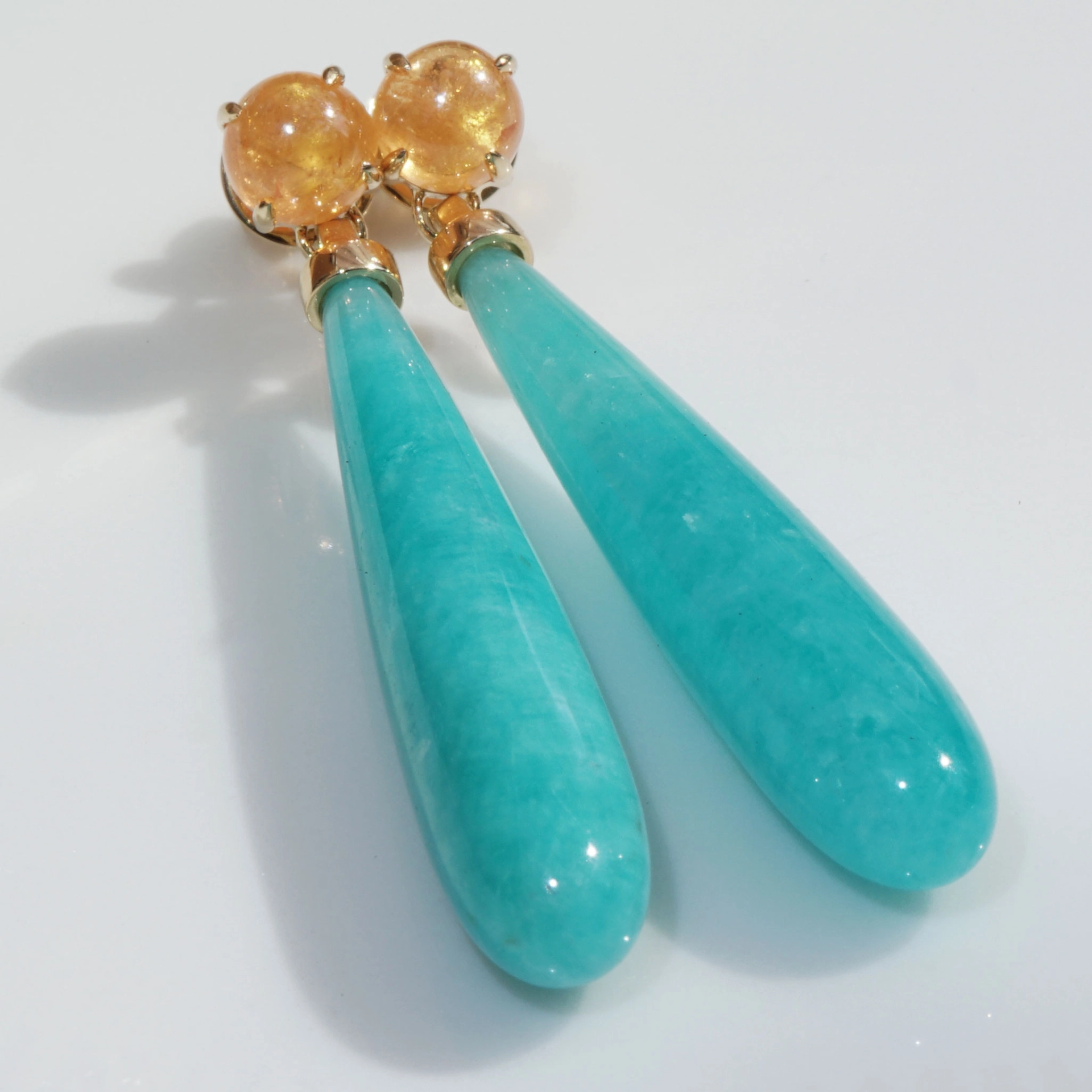 Mandarin Garnet Amazonite Earrings 18 kt Yellowgold...such a Fun 