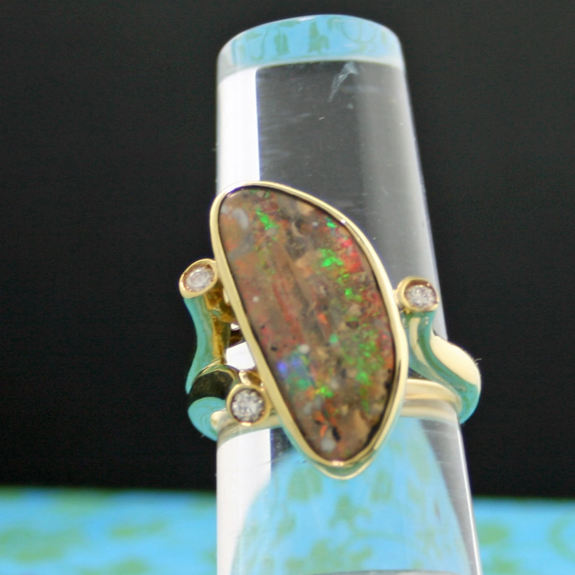 Boulderopal-Brillant-Ring, 750er-Gold