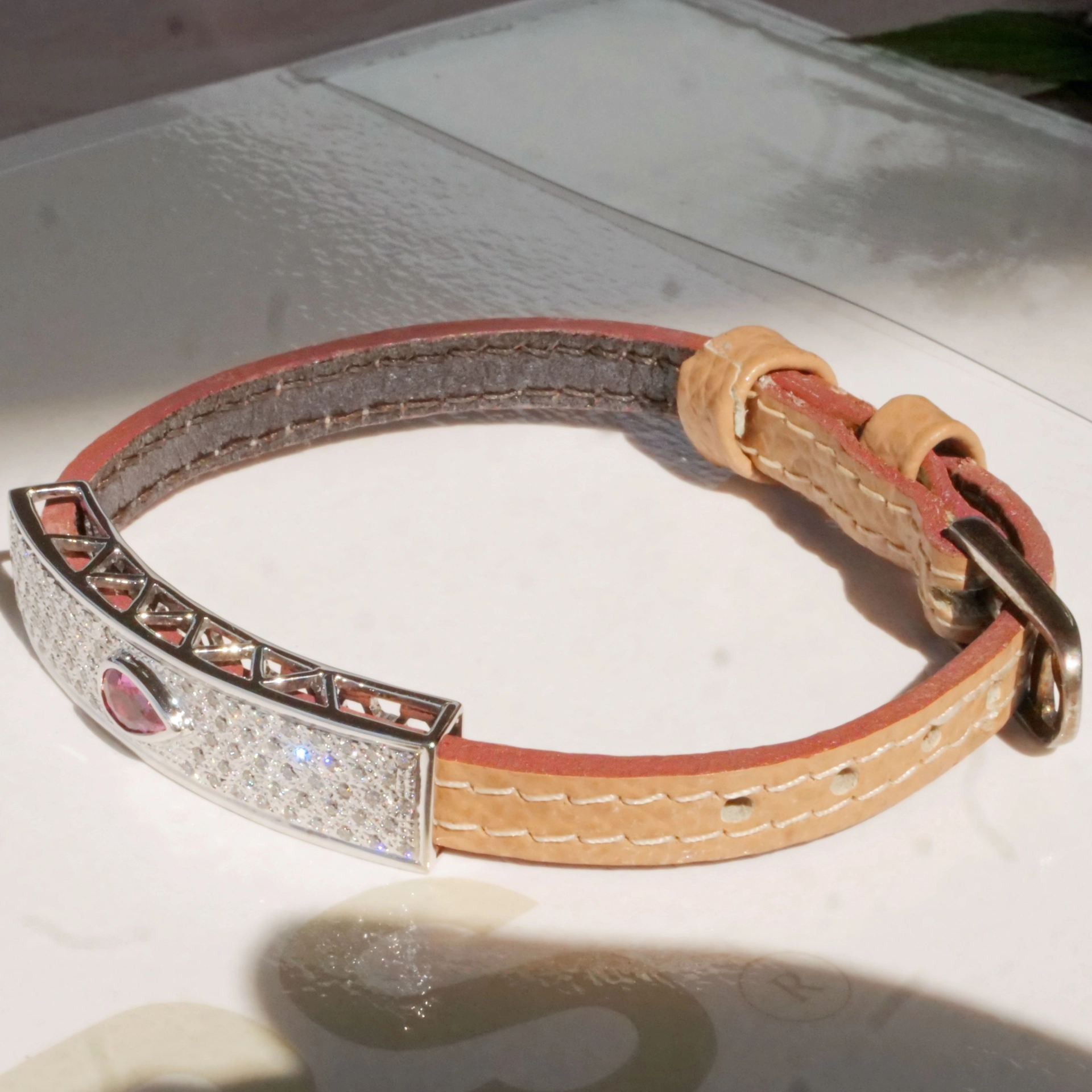 Unheated Padparadscha Saphire Brilliant Bracelet 18 kt White Gold GRS Certifikate...for Connoisseurs