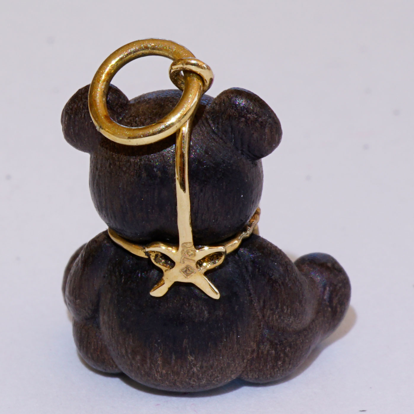 Brilliant Teddy Bear Book Pendant...so cute...18 kt Yellow Gold...precious Wood