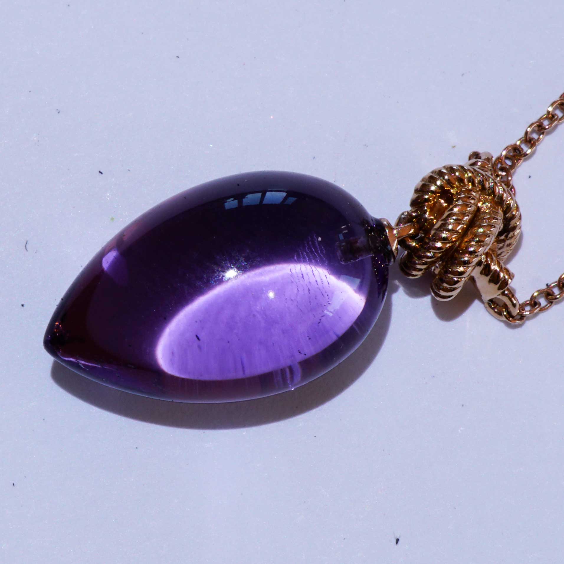 For Sailors... Amethyst Pendant with Chain 750 Rose Gold... delicate Knot Shape with large Amethyst Drop