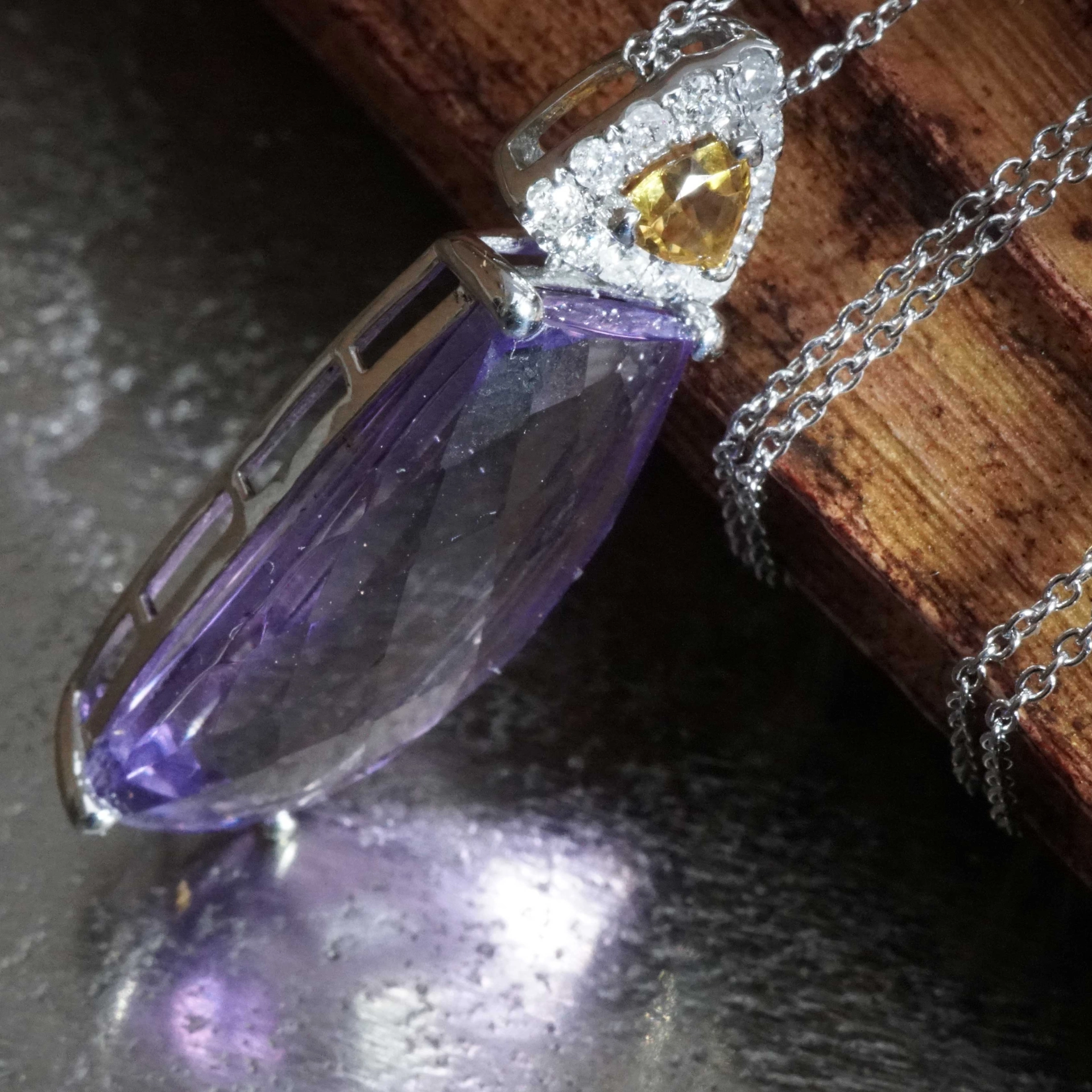 Amethyst Citrin Brilliant Pendant with Chain 18 kt White Gold...so graceful
