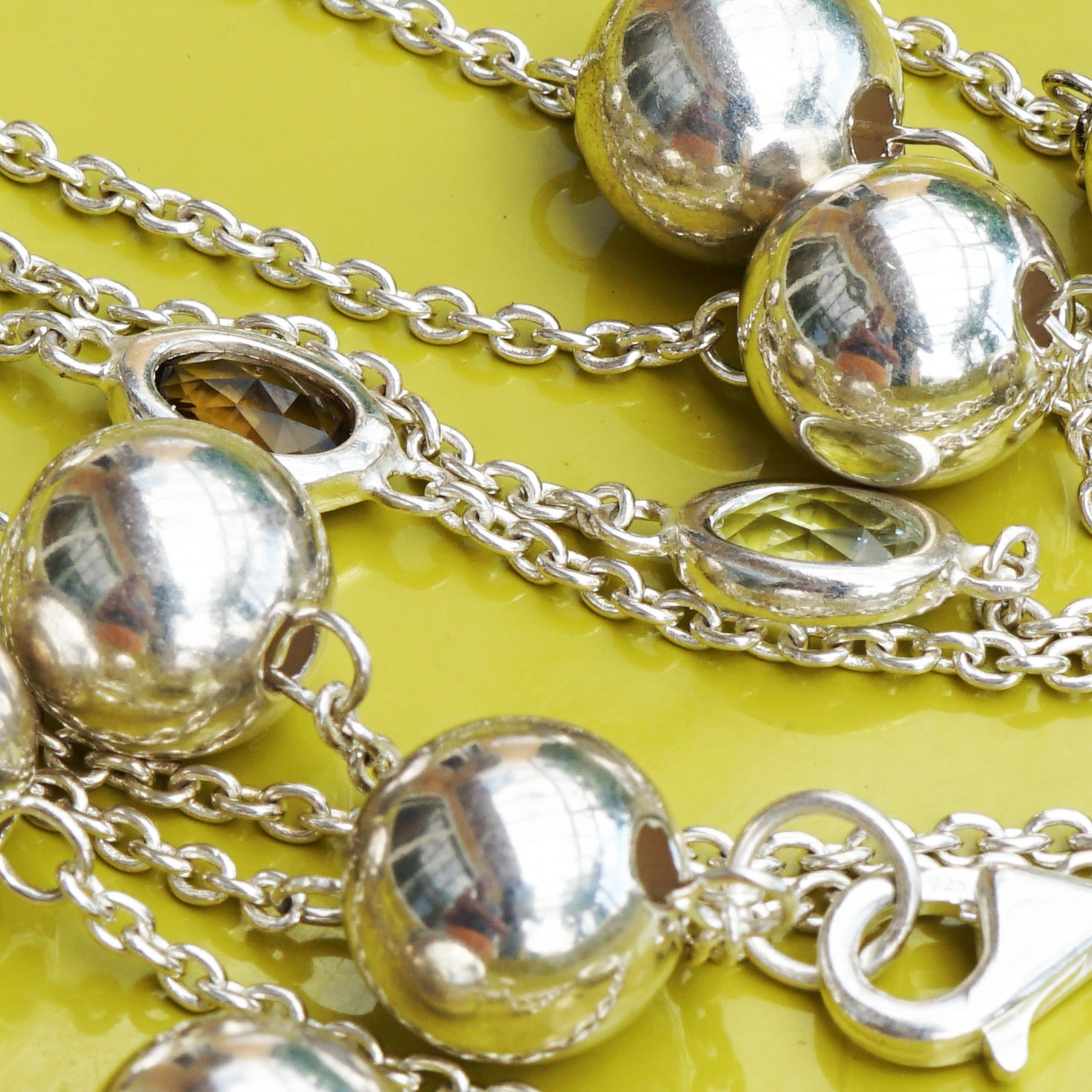 Chilango Kette Out of Nature 925er Silber 100 cm Citrin Rauchquarz Topase