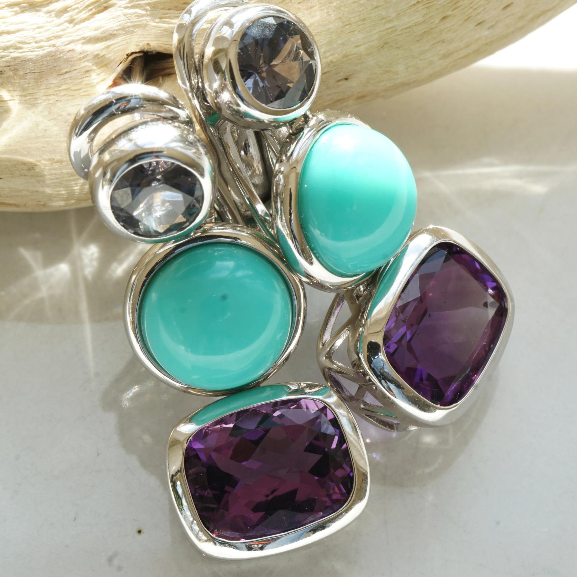 Spinell Türkis Amethyst Ohrstecker Clip 750er Weissgold 10.90 ct great colors