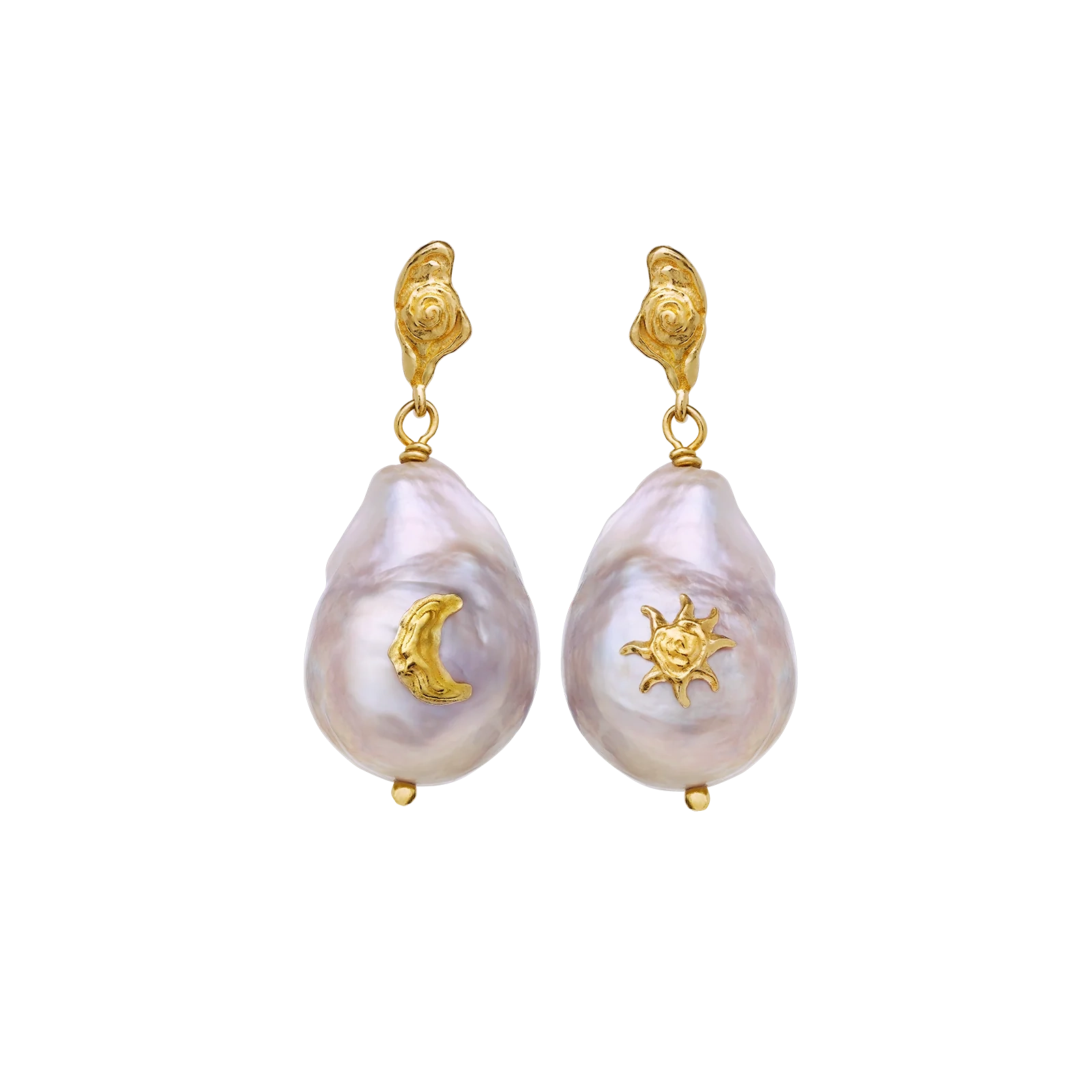 Claire Pearl Earrings Moon and Sun Silver 18 kt plated designed by Maanesten Denmark