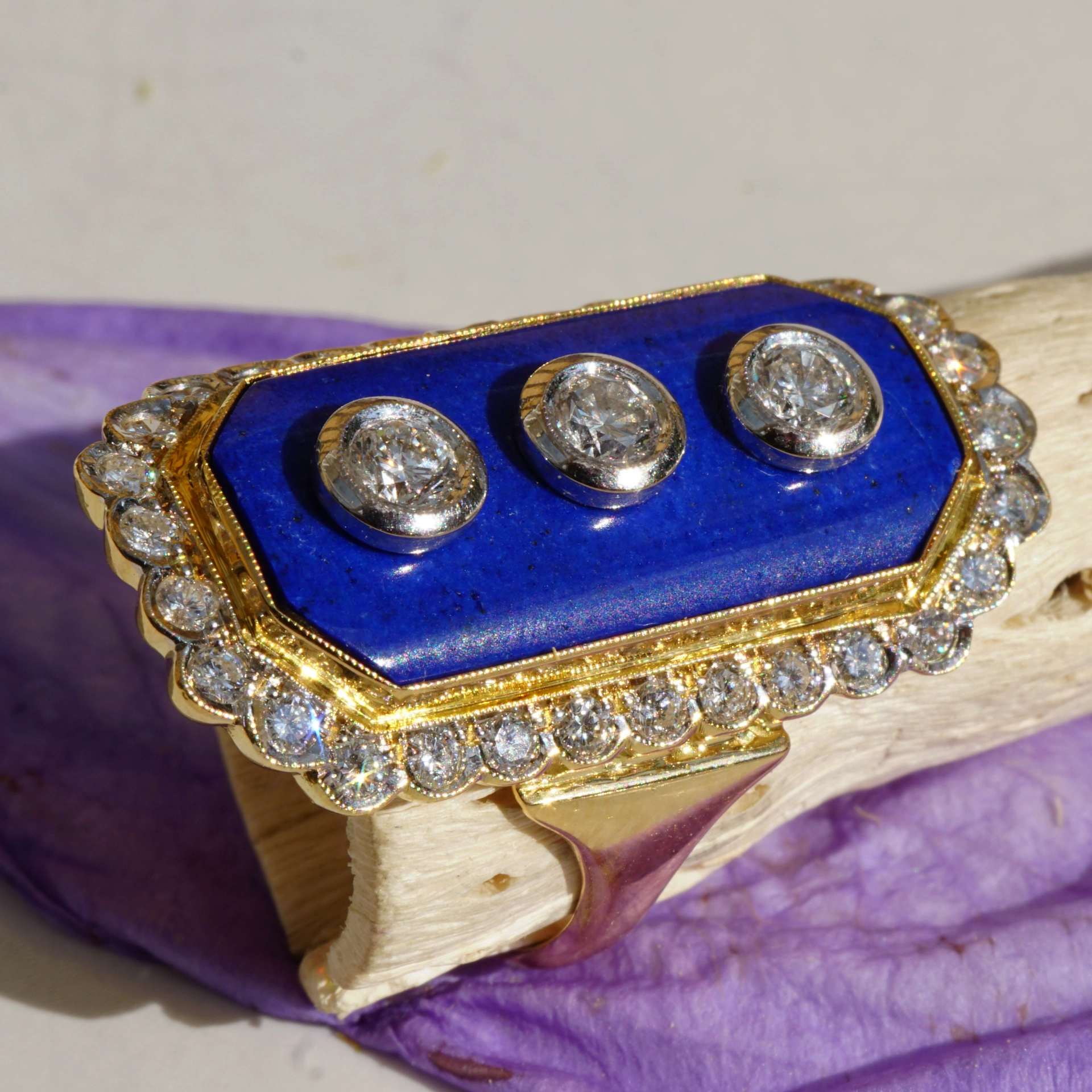 Lapis Lazuli Brillant Ring 750er Gelbgold 1.35 ct W VS-SI...blue lagune of venice
